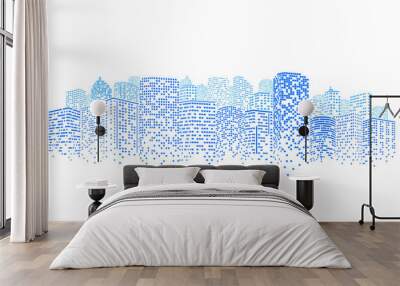 Concept of smart city. Digital building at night. Illustration on white background. Wall mural