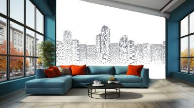 Futuristic night city. Building and urban vector Illustration, City scene on night time. Design graphic for web page or banner. Wall mural