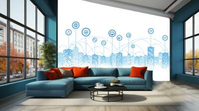 Network and communication in a digital city. The future of smart cities connected with Internet of things. 5g technology concept. Wall mural