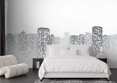 Night city vector illustration. Dark urban scape. Night cityscape in flat style, abstract background. Wall mural