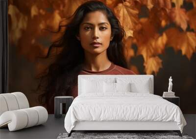 portrait of a tender indian woman in her 30s sporting a breathable mesh jersey against a background  Wall mural