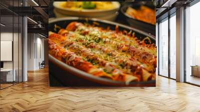 Enchiladas: A dish of enchiladas covered in red sauce and melted cheese Wall mural