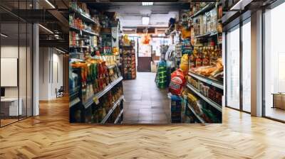 Interior of empty small corner store Wall mural