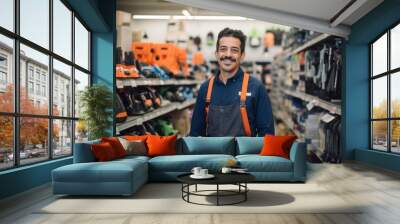 Portrait of a happy salesman in hardware store Wall mural