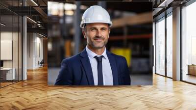 Portrait of a middle aged businessman on construction site Wall mural