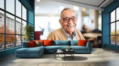 Portrait of a smiling elderly man in the nursing home Wall mural