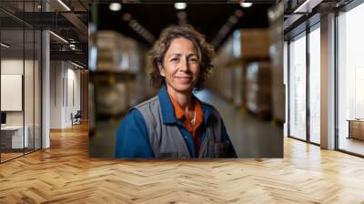 Portrait of a smiling middle aged female warehouse worker Wall mural