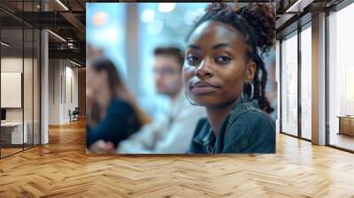 Young black businesswoman in focus during office meeting Wall mural