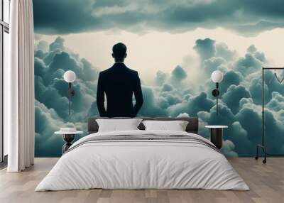 a man in a costume standing in front of storm clouds. business problems Wall mural