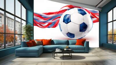 a soccer team logo with a ball and a red and blue stripe on it. Wall mural