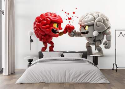 a symbol of victory, peace and love between two conditional brain symbols Wall mural