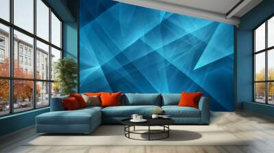 Abstract background with blue background, intricate blue lines in the form of waves, different thicknesses to give depth, gradient to white at the bottom. Wall mural