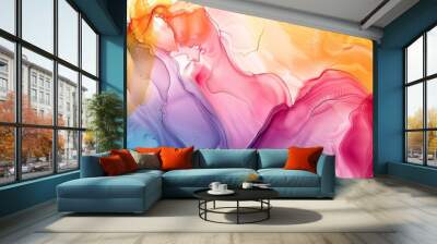 Vibrant abstract background with red, orange, purple, blue and gold hues. The gradient on the left (red/orange) on the right (purple/blue) with gold accents creates a lightning/energy effect. Wall mural