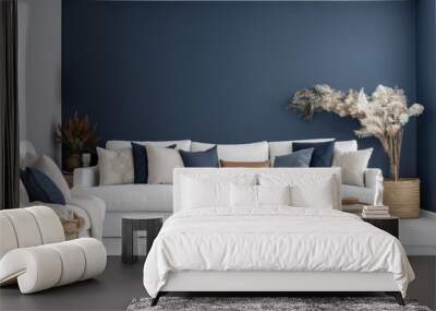  blank wall coastal beach  style interior mockup living room with sofa and details Wall mural