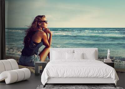 enjoy in sunset by sea Wall mural