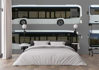 3d illustration - White city bus on a gray background Wall mural