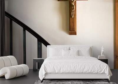 wood crucifix with figure of the crucified christ Wall mural