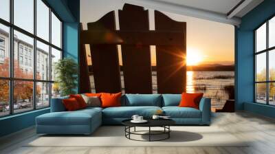 adirondack chair overlooking lake sunset Wall mural