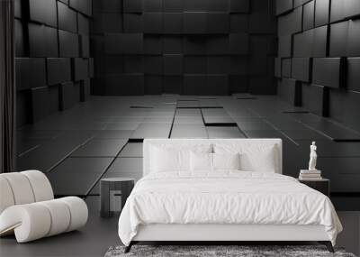 A black room with a lot of gray blocks - stock background. Wall mural