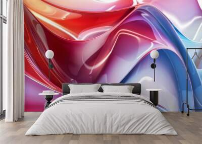 A colorful, abstract painting with a red, blue, and white wave Wall mural