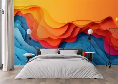 A colorful paper cutout of a wave with a red and orange section Wall mural