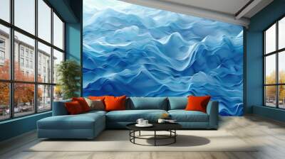 Abstract pixelated ocean waves in a blue seascape Wall mural