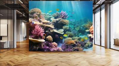 Beautiful underwater coral reefs with fish. Exotic coral reef Wall mural