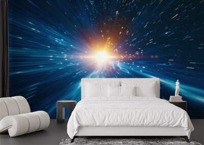 Cosmic background illuminated by glowing blue light. Falling stars in space Wall mural