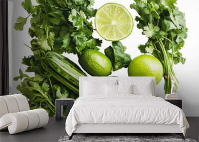 PNG Green veggies and herbs on white Wall mural