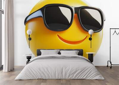 PNG Smiling yellow emoji wearing sunglasses Wall mural