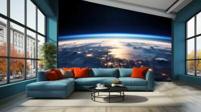 Sunrise over earth, sunrise in space. Generative AI Wall mural