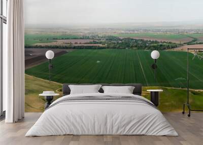 aerial view of green agriculture fields with growing crops Wall mural