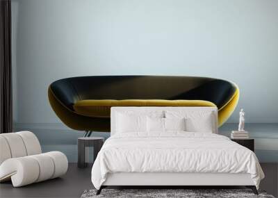 A contemporary black and yellow upholstered sofa with sleek metallic legs resting on a polished white floor Wall mural