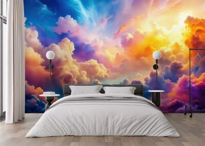 Abstract vibrant clouds background in celestial hues, abstract, vibrant, clouds, background, celestial, hues, colorful, sky Wall mural