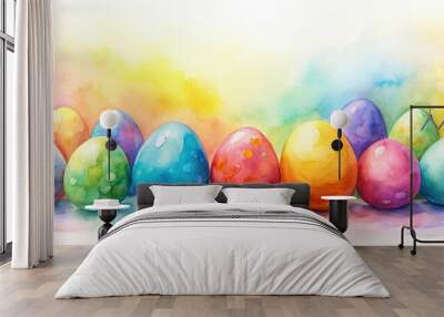 Abstract watercolor of colorful Easter eggs with copy space Wall mural