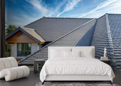 Bituminous tile roof on modern house exterior Wall mural