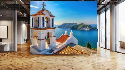 Church tower on Skopelos Island in Greece with copy-space, Church, tower, Skopelos Island, Greece, copy-space, architecture Wall mural