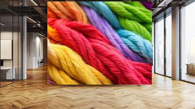 Close up view of soft woolen fibers in various colors , wool, fibers, close up, texture, soft, material, natural, colors, fluffy, cozy Wall mural