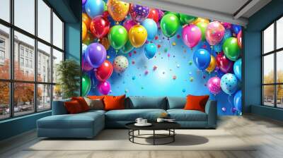 Colorful happy birthday background with balloons creating a festive atmosphere Wall mural