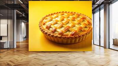 Delicious golden pie on a vibrant yellow background Wall mural