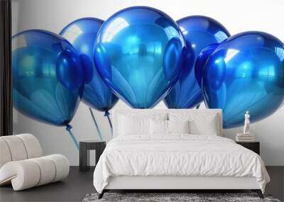 Five blue happy birthday party balloons bunch in  isolated for celebrations and decorations Wall mural