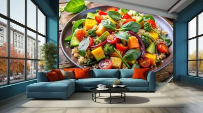 Fresh and nutritious salad with spinach, quinoa, and colorful roasted vegetables Wall mural