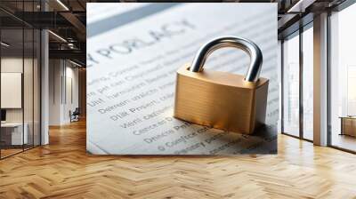 of data protection regulations with padlock and privacy policy document, privacy, security, data protection Wall mural