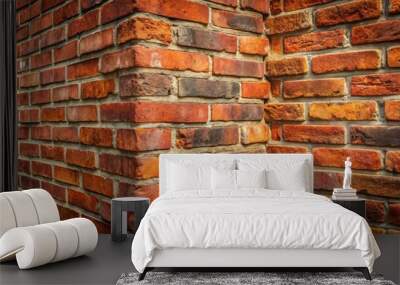 Old weathered red brick wall corner background with rustic charm Wall mural