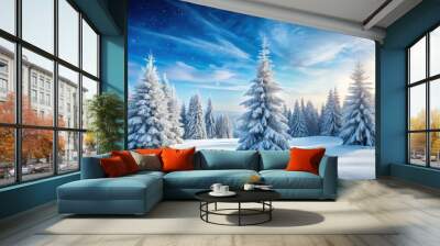 Snow covered trees in a winter wonderland , snowy, winter, forest, cold, landscape, white, branches, nature Wall mural