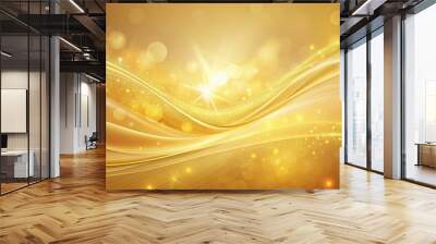 Soft golden background with vibrant bright glow and abstract wavy patterns, perfect for minimalist designs, Soft, golden, wavy Wall mural