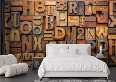 Vintage wooden type letters spelling out abstract poetry concept Wall mural