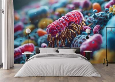 Abstract human mucosa with harmful and beneficial bacteria and microorganisms Wall mural