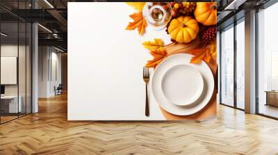 Autumn table setting with pumpkins and flowers for celebration Thanksgiving.  Wall mural