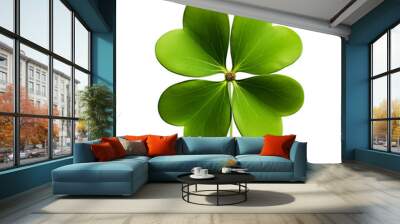 Perfect Clover Leaf cut out on transparent background, symbolizing good luck Wall mural